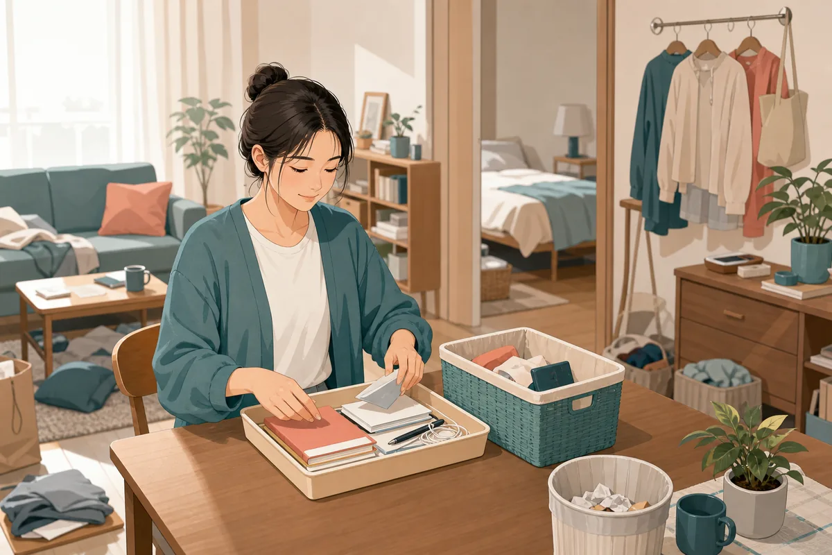 一つの小さな範囲に絞って片付ける大人の編集イラスト