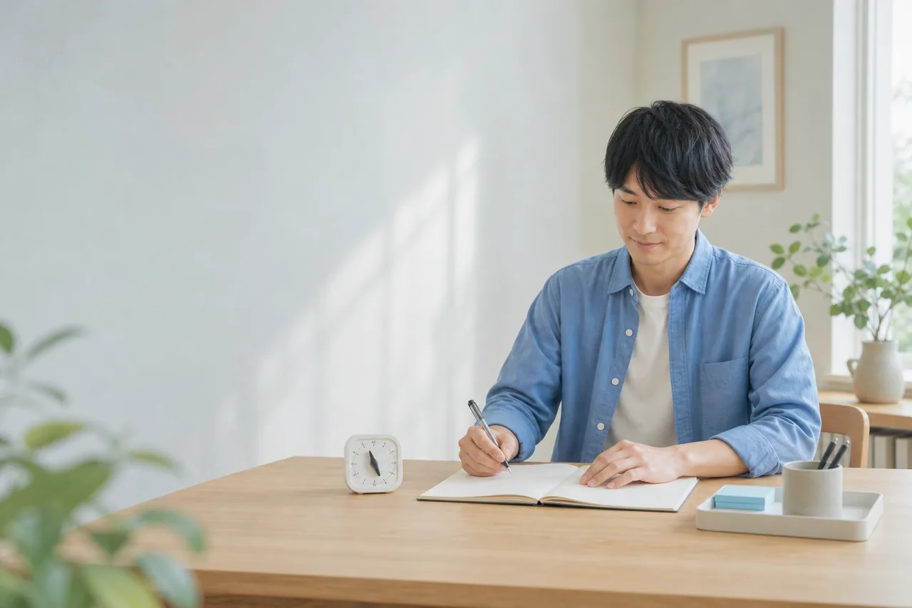 静かな机で小さな作業を始める大人の編集イメージ